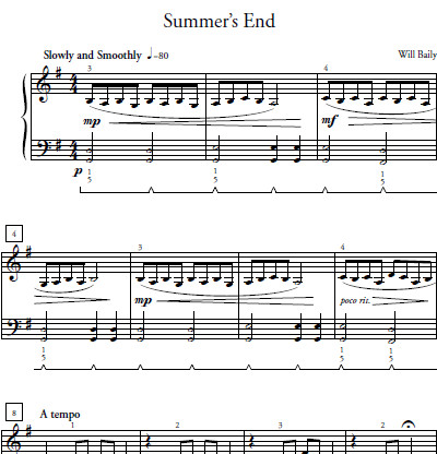 Summers End Sheet Music and Sound Files for Piano Students